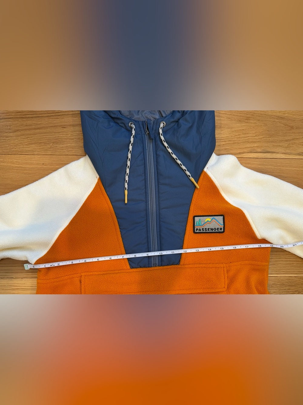 Passenger Fleece Lined Hybrid Anorak Jacket XS Orange Blue Colorblock Hooded - Picture 13 of 16